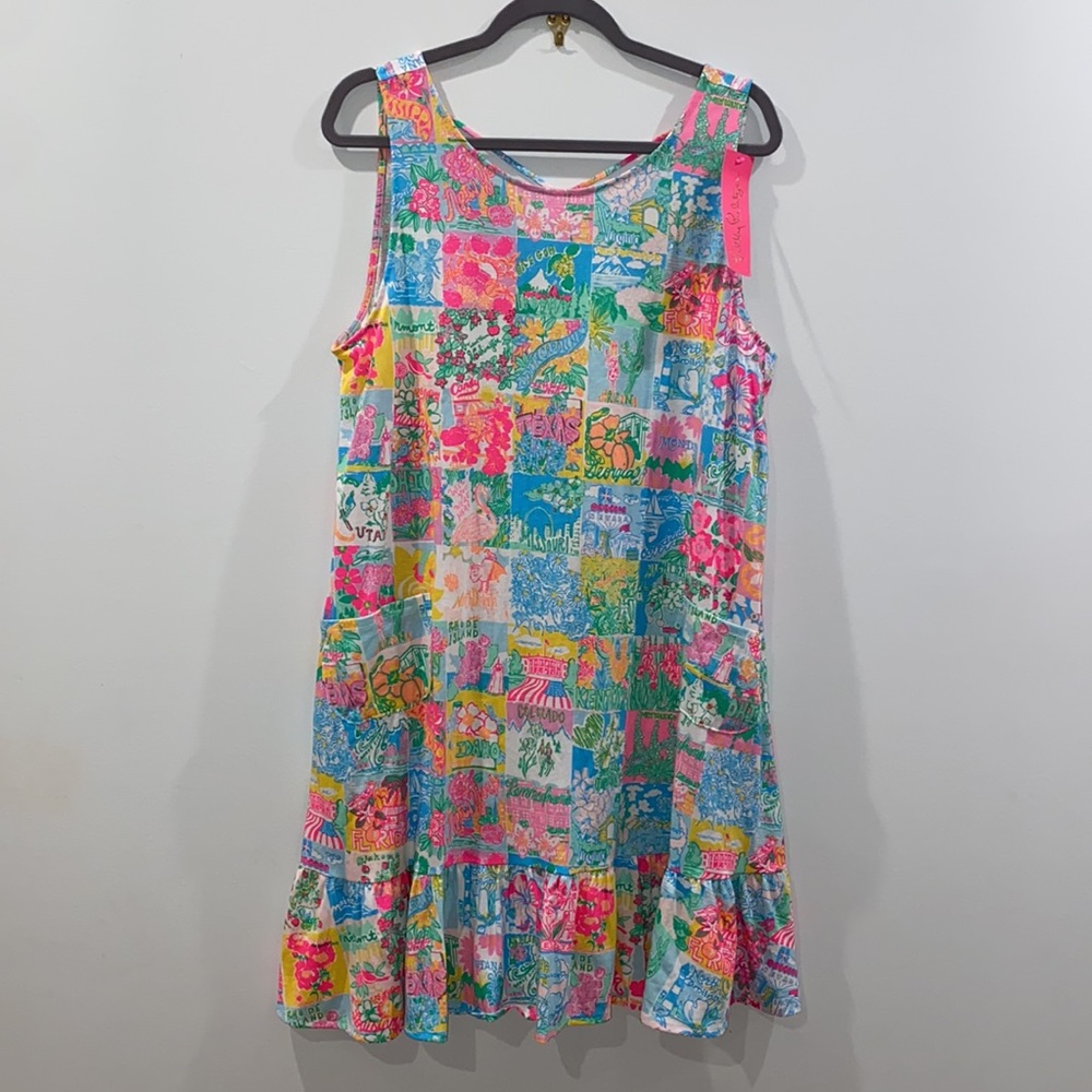 -Lilly Pulitzer Kristen Flounce dress Pop up Lilly State of mind Multi XL
